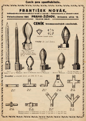 Ceník hromosvodní techniky z počátku 20. století