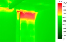 Odhalen mst s rizikem vzniku plsn je zobrazeno na displeji termokamery ervenou barvou.