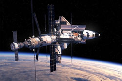 „Svteln receptury“ vyvinut vzkumem osvtlen Osram v NASA lze pout v zazen Advanced Plant Habitat (APH) na Mezinrodn vesmrn stanici ISS k produkci potravin ve vesmru. Zde kotv raketopln Space Shuttle u ISS. Fotografie: Osram