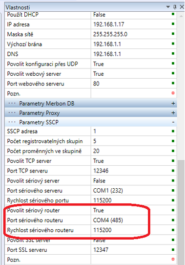 Obr. 2: Nastavení PLC ve funkci SSCP routeru